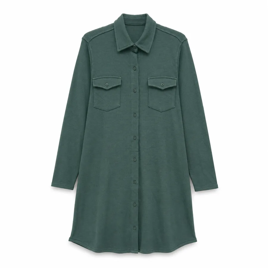 Vestido camiseiro verde private label em waffle